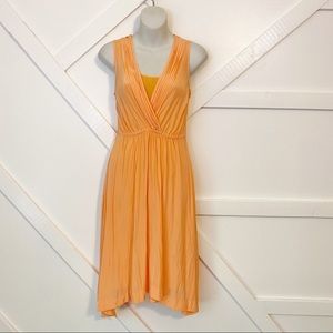 Calypso St. Barth Pleated Faux Wrap V-neck Lined Mini Dress Orange Sz XS